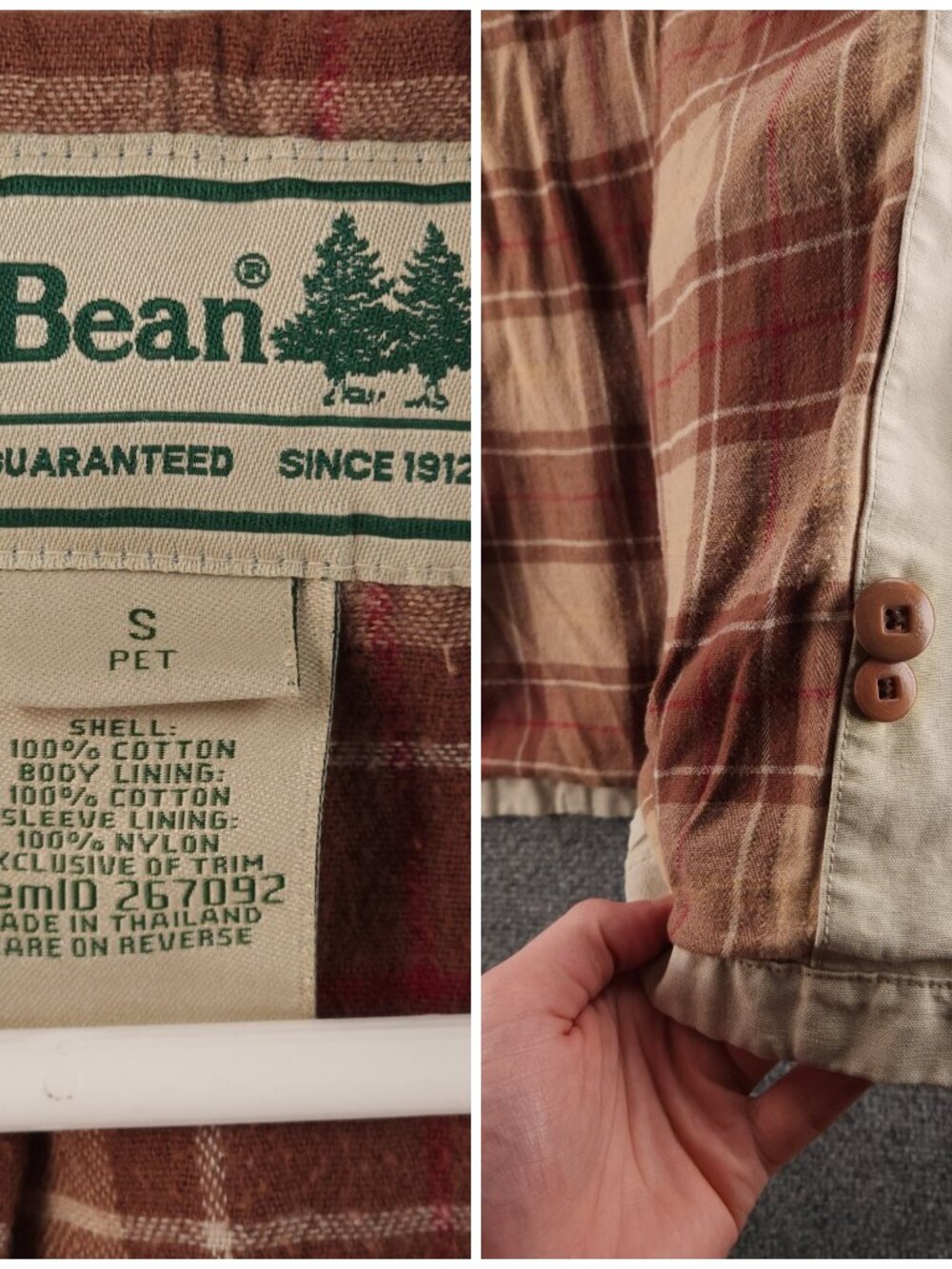 LL Bean Chore Coat Canvas Farm Ranch Barn Beige Small Petite Collared 267092 - Picture 15 of 16